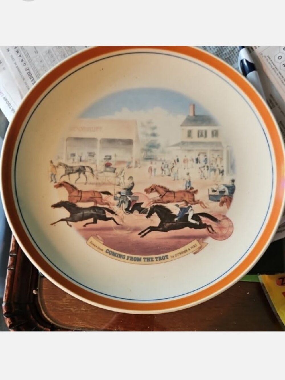 Curries & Ives "Coming from the Trot" Decorative Horse Racing Ceramic Plate